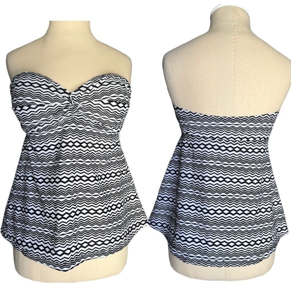 CONVERSE Bandeau Diamond Zigzag Black & White Strapless Swim Top Womens Large - Picture 1 of 11